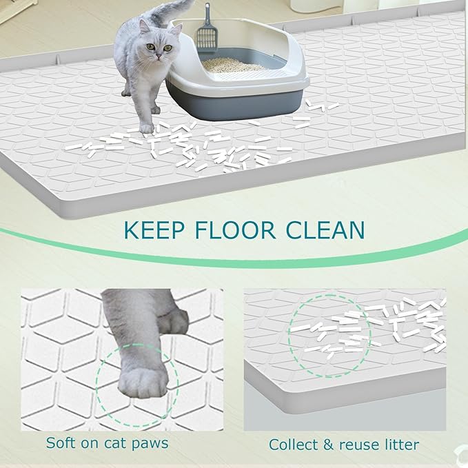 Cat Litter Mat for Litter Box, Silicone Large Cat Litter Trapping Mat - 31x22 in, Waterproof & Non-Slip, Durable & Easy Clean, Light Gray