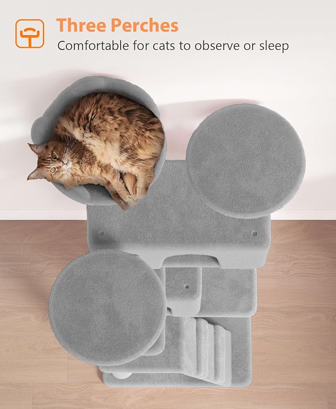 54" Cat Tree Tower for Indoor Cats Large Adult,Cute/Tall Modern Cat Tree for Big Cats 20 lbs, Plush Multi-Level Cat Condo with Scratching Posts, Dangling Ball for Fun (Light Gray, 54 inch)