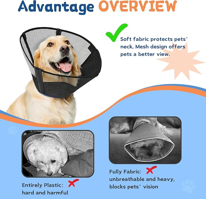 Dog Cone Collar to Stop Licking: Breathable Mesh Elizabeth Recovery Collar Alternative with Soft Padded After Surgery Neuter Spay Wound, for Large Medium, Small Dogs, Normal Eating and Drinking