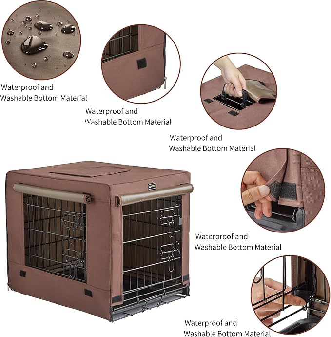 DONORO Dog Crates for Medium Large Size Dogs Indoor Double Door Dog Kennels & Houses for Puppy and Cats, Collapsible Metal Contour Dog Cages (Brown, 36.0" L x 23.0" W x 25.0" H)