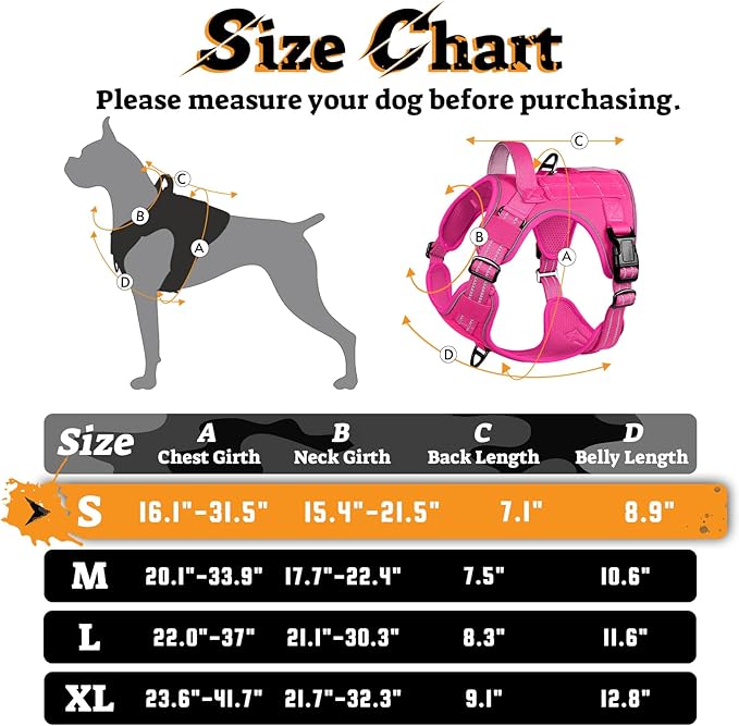 rabbitgoo Dog Harness Small Sized No Pull, Tactical Service Pet Vest with Molle and Control Handle, Adjustable and Reflective Military Harness for Easy Walking and Training, Rose Red, S