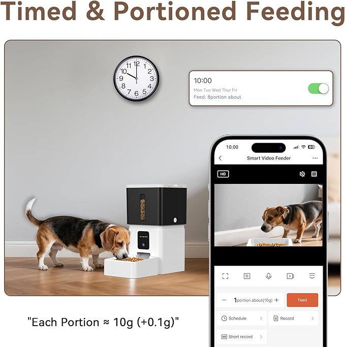 Automatic Dog Feeder with Camera: 8L/33 Cups 5G WiFi Timed Food Dispenser for Dogs - 1080P HD Night Vision Video Recording 2-Way Audio APP Control