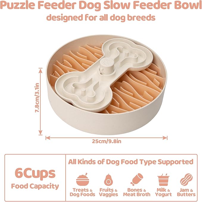 Slow Feeder Dog Bowl for Large Dogs with Non-Slip Base - Adjustable Speed Design, Removable Puzzle Inserts & Dishwasher Safe, Pink