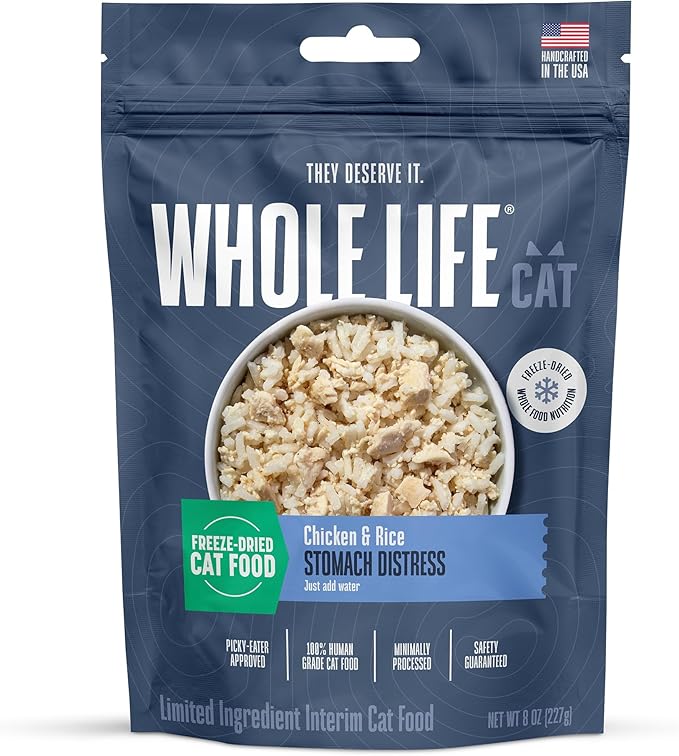Whole Life Cat Freeze Dried Cat Food - Bland Diet with Sensitive Stomachs, Digestive Support, Anti-Diarrhea & Vomit Remedy – Human-Grade, Quick & Easy Chicken and Rice Meal, Ready in Minutes