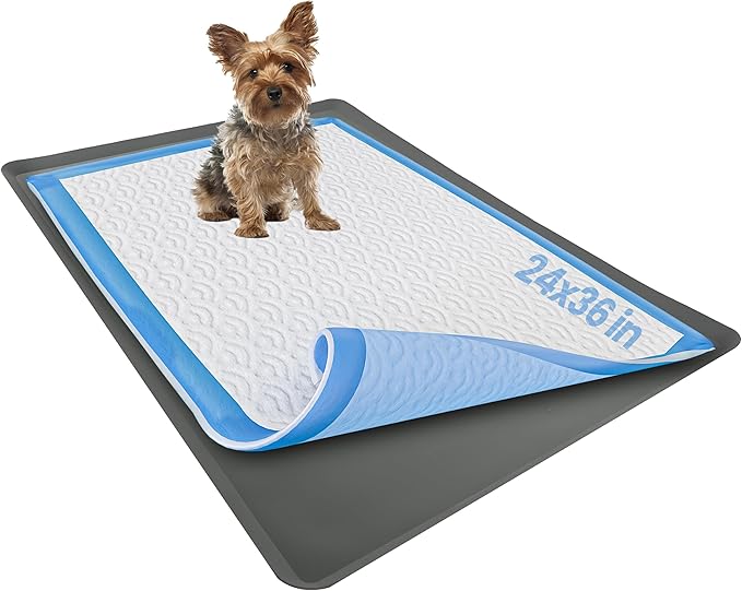 Skywin Dog Pad Holder Tray for 24x36 Inches Training Pads - Easy to Clean and Store Perfect for Dog Potty Tray – Silicon Wee Wee Pad Holder, No Spill Pee Pad Holder for Dogs (Grey)
