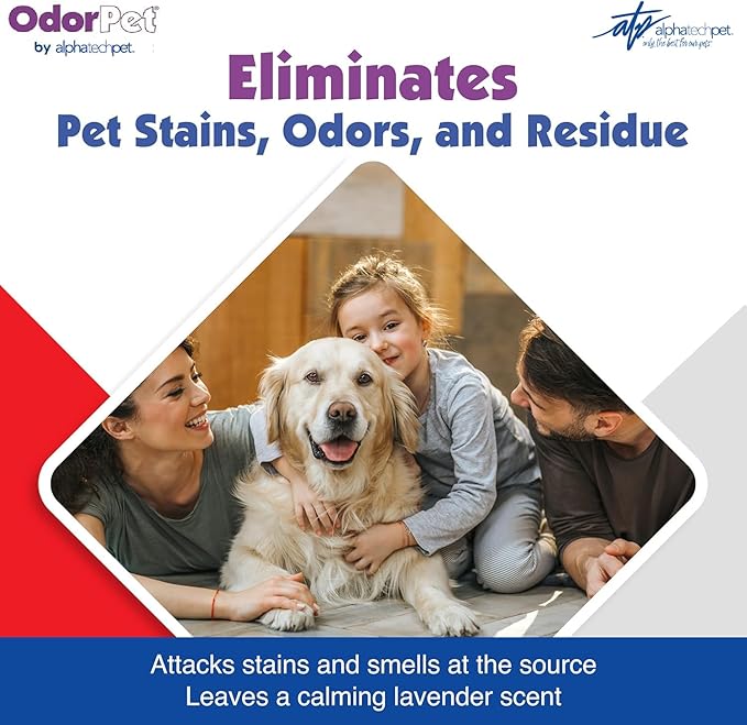 OdorPet Pet Stain Remover and Odor Eliminator - 64 Oz (Makes 2.55 Gallons of Working Solution) Non Staining, Professional Strength, Lavender Scent by Alpha Tech Pet
