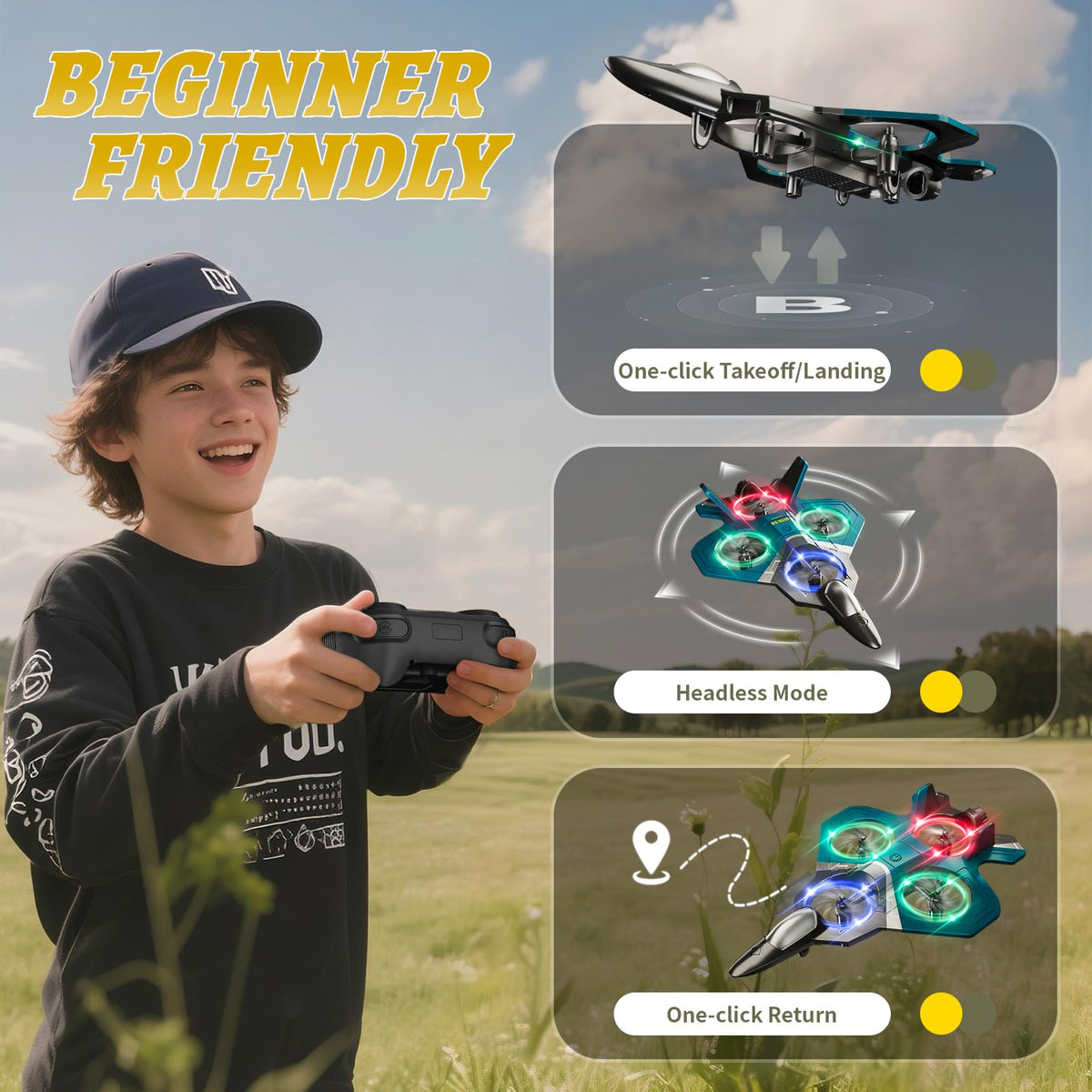 4DRC RC Planes Remote Control Airplanes for Kids, Foam Remote Control Planes for Kids Adults Beginners, Remote Control Helicopter Fighter Jet Drones for Kids Adults, 360° Flip Easy to Fly