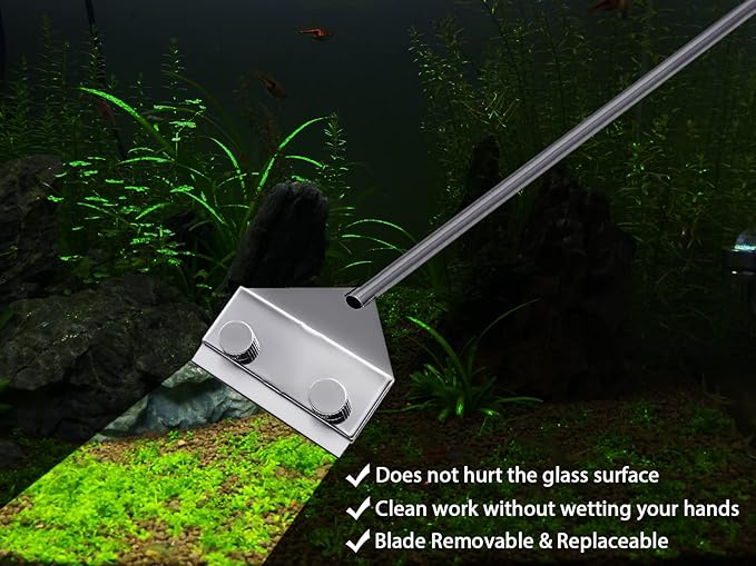 Aquarium Fish Tank Tools Kit Stainless Steel Algae Cleaning Scraper Razor Cleaner with 10 Pcs Blades (26 Inch)