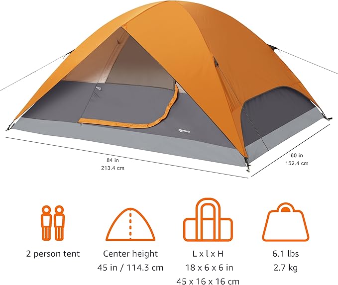 Amazon Basics Camping Tent, 3-Season Dome Design with Rainfly