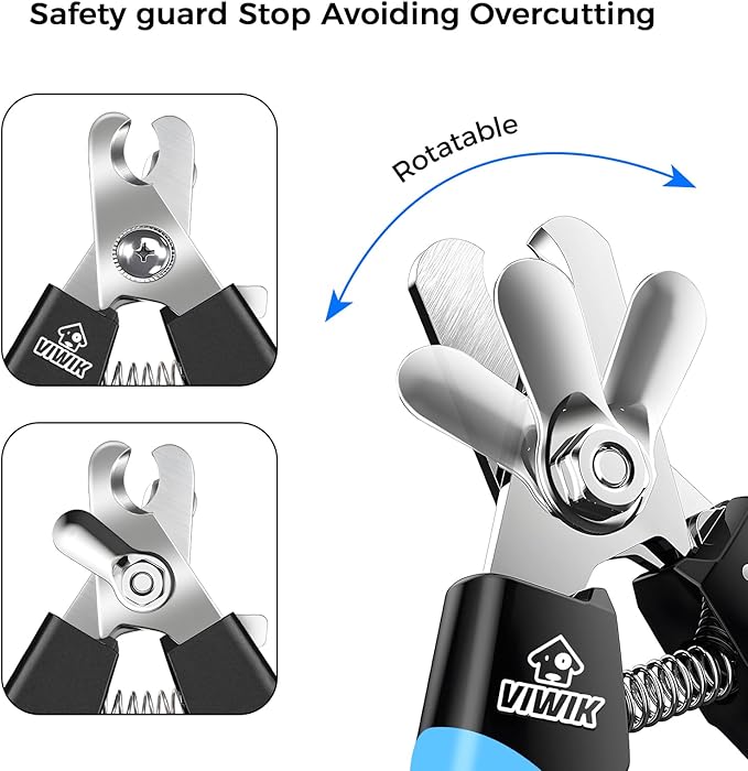 VIWIK Dog Nail Trimmers for Large Medium Dogs, Cats, Professional Dog Nail Clippers with File Quick Sensor & Safety Guard to Avoid Overcutting, Pet Claw Paw Clipper for Grooming with Toenail File Blue
