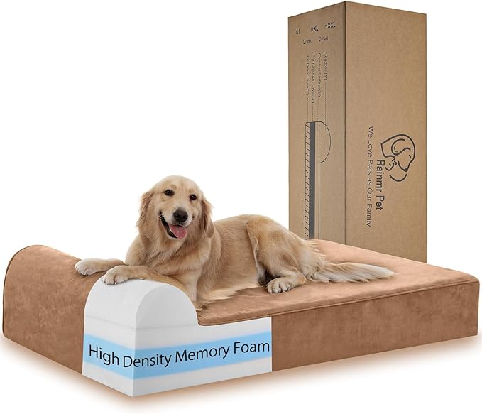Orthopedic Dog Beds for Large Dogs, 7" Memory Foam Dog Beds with Waterproof Liner, Chew Proof Microsuede Cover, Removable and Washable, Nonskid Bottom, 60"x48" XXL Khaki