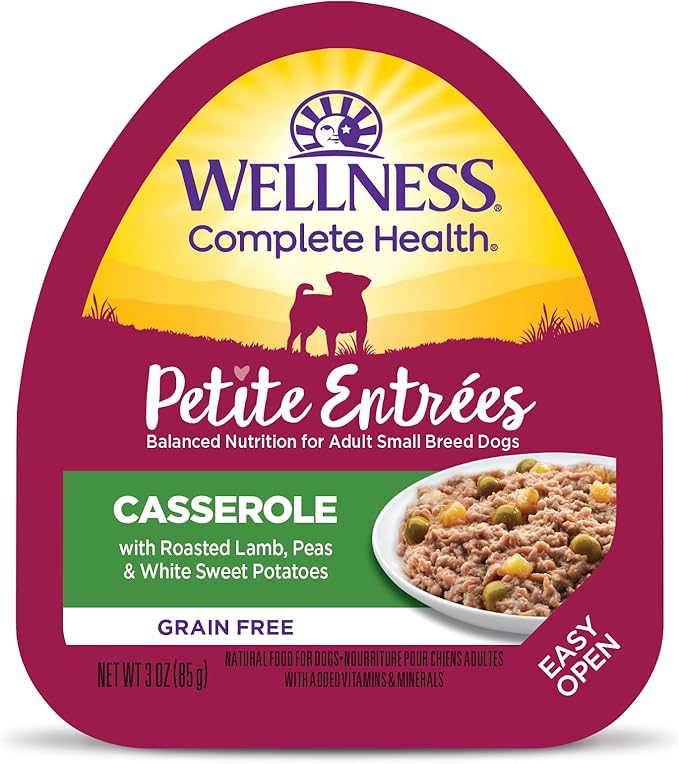 Wellness Petite Entrées Casserole with Roasted Lamb, Peas & White Sweet Potatoes, 3-Ounce Cup (Pack of 12)