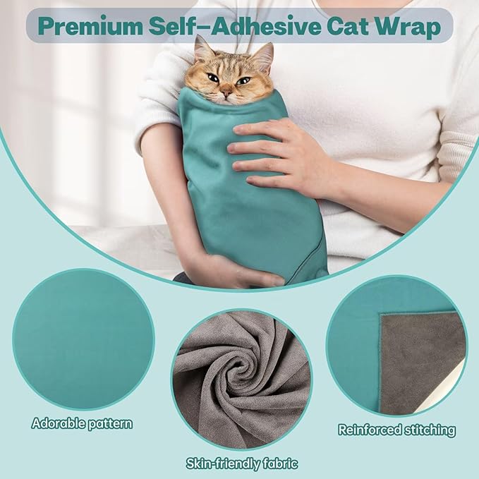 Paw Legend 21.7" Cat Wrap for Grooming Cat Wrap for Cutting Nails Cat Restraint for Nail Clipping Self Adhesive Blanket Restraint Cloth for Cats Within 6lbs