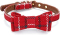 Puppy Collars for Small Dogs - StrawberryEC Adjustable Puppy Id Buckle Collar Leather. Cute Plaid Bandana Dog Collar (Bow-Red Grid)