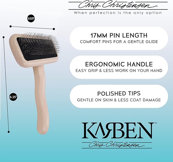 Chris Christensen Karben II Slicker Brush for Dogs, Groom Like a Professional, Ideal For All Coat Types, Remove Shedding Coat, Tangles and Dead Undercoat, 17 mm Stainless Steel Pins, Small