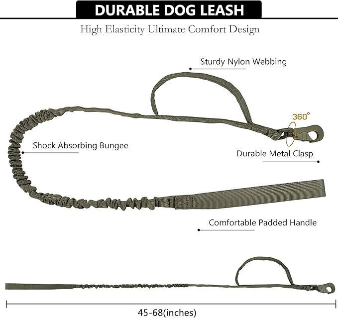 Tactical AirTag Dog Collar Leash Set - Heavy Duty, Adjustable GPS Collar Compatible with Apple AirTag, with Holder & Control Handle for Medium/Large Dogs [ Green, L ]