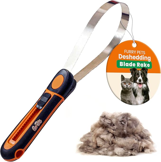 GoPets Deshedding Blade Rake, Adjustable Professional Dematting Grooming Tool, Stainless Steel Blades, Fur Removal Comb for Shedding, Comfortable Handle, Suitable for Cats & Dogs