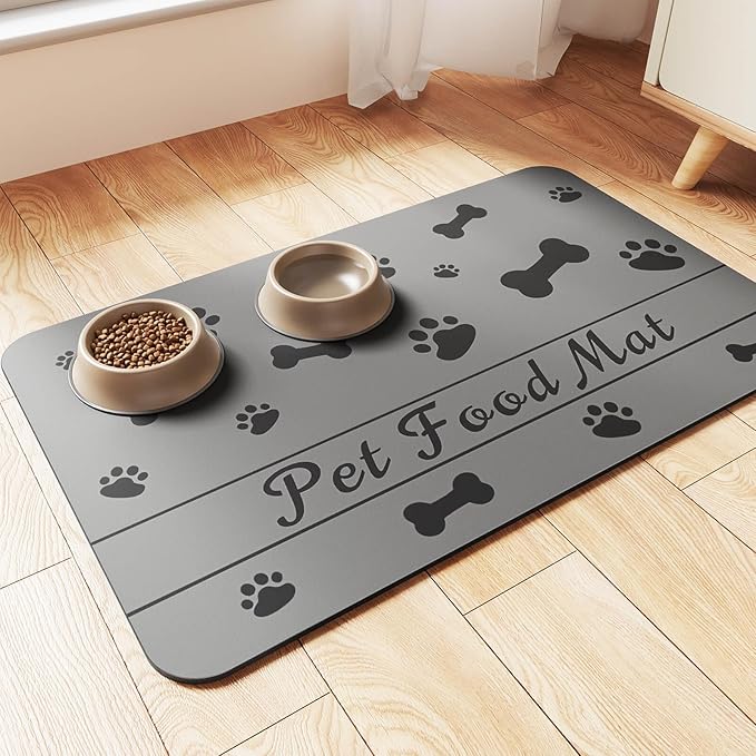 Pet Feeding Mat-Absorbent Pet Placemat for Food and Water Bowl, with Waterproof Rubber Backing, Quick Dry Water Dispenser Mat for Dog and Cat (17"x27", Bones)