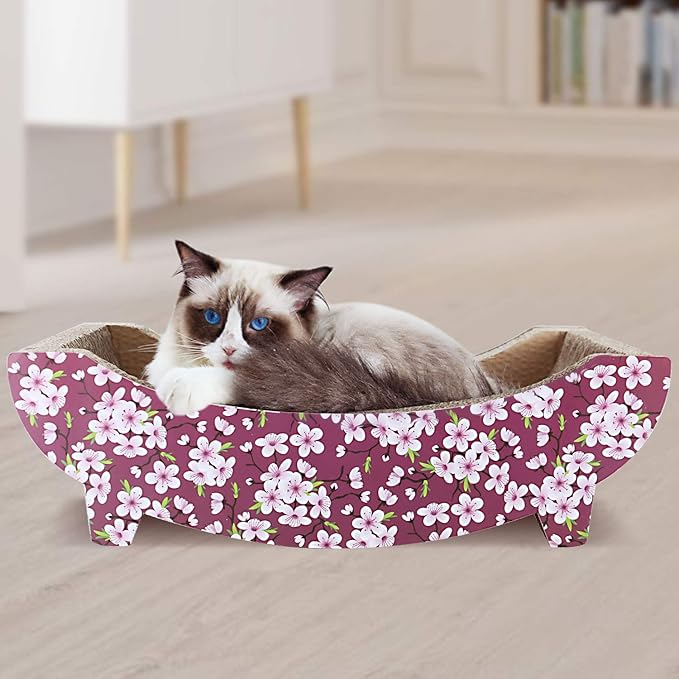Cat Scratching Post Lounge Bed, Boat Shape Cat Scratcher Cardboard, Durable Recycle Board Pads Prevents Furniture Damage