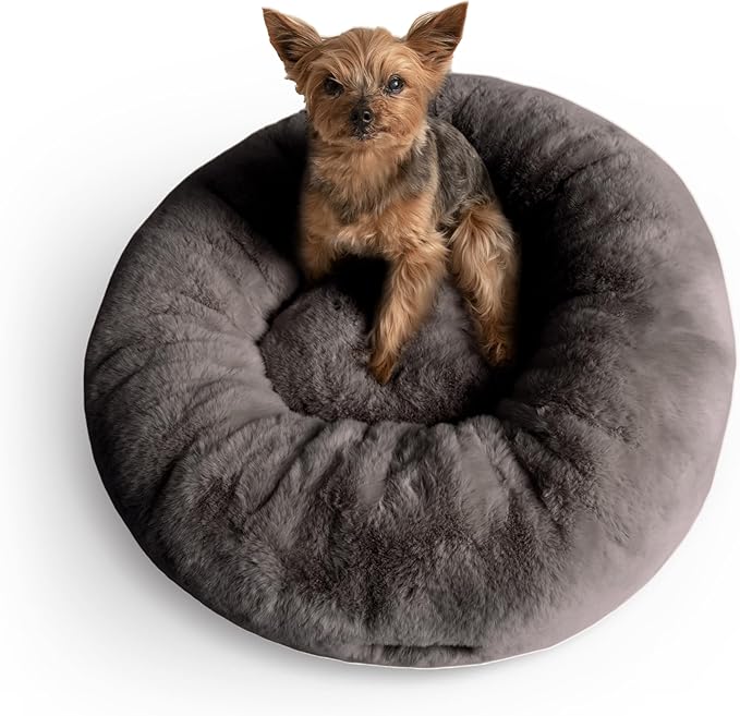 UnHide Floof Pet Bed - Small (23" x 8") - Extra Soft Dog Bed - Removable Faux Fur Cover - Machine Washable - Helps Ease Pet Anxiety & Provides The Perfect Sleep - Charcoal Charlie