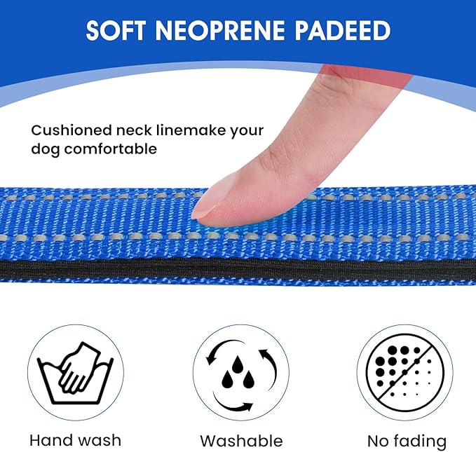 Reflective Dog Collar Padded with Soft Neoprene Breathable Quick Release Basic Dog Collars for Puppy Small Dogs Boy Girl Blue