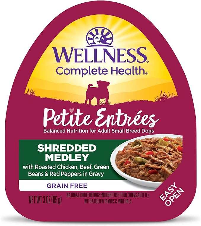 Wellness Petite Entrées Shredded Medley with Roasted Chicken, Beef, Green Beans & Red Peppers, 3-Ounce Cup (Pack of 12)