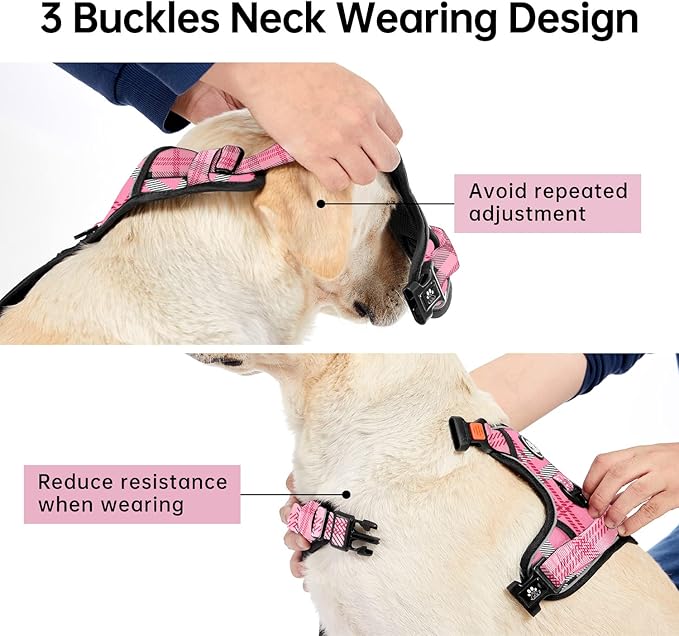 IVY&LANE No Pull Dog Harness with Leash Set, Reflective No Choke Pet Vest,Adjustable Oxford Dog Vest Harness with Easy Control Handle for Small Dogs (Checkered Pink,S)