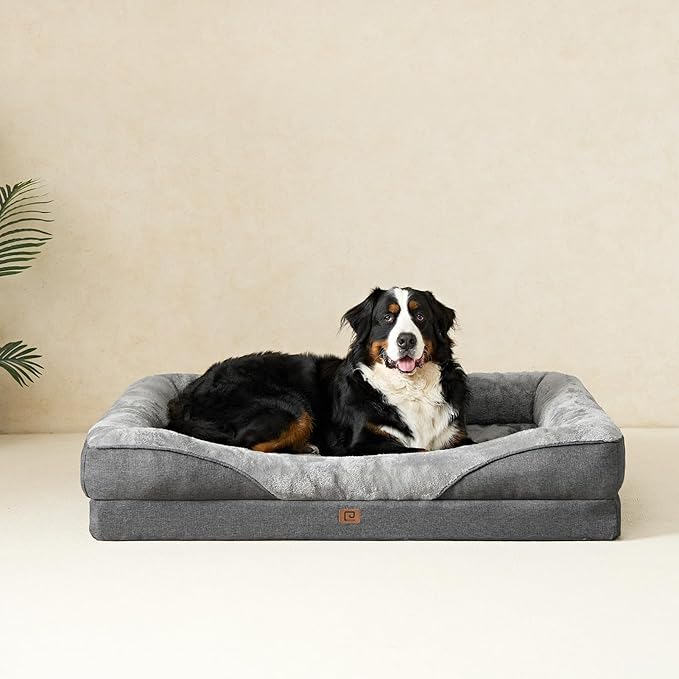 EHEYCIGA Memory Foam XL Dog Bed for XLarge Sized, Extra Large Orthopedic Dog Sofa with Sides and Waterproof Liner, Washable Bolster Pet Bed Couch with Removable Cover, 42x30x7.5 Inch, Grey