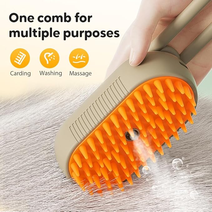 3-In-1 Rechargeable Steamy Cat Brush, Deep Cleaning & Hair Removal System with Rotating Handle, 360° Massage for Cats & Dogs (White)