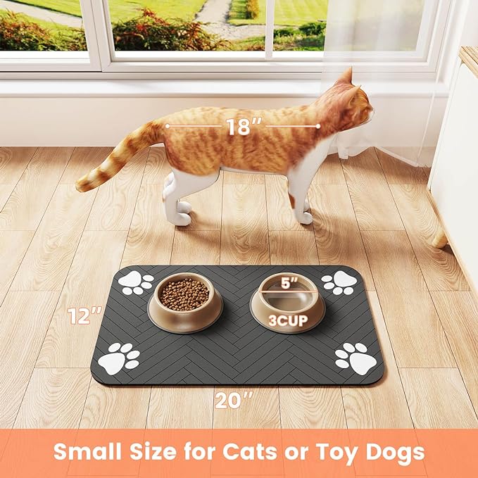 Pet Feeding Mat-Absorbent Pet Placemat for Food and Water Bowl, with Waterproof Rubber Backing, Quick Dry Water Dispenser Mat for Dog and Cat (16"x24", Blue)