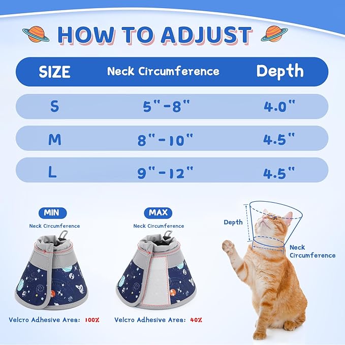 Cat Cone Collar Soft to Stop Licking, Adjustable, Foldable Lightweight Kitten Cones After Surgery Recovery for Cats & Kittens, Cat Cone Alternative (Grey, S)