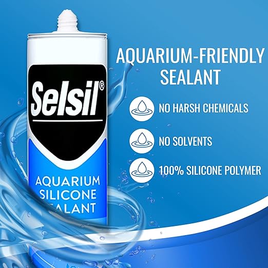 SELSIL Aquarium Silicone Sealant Clear, High Elasticity, Safe for Fish, 100% Solvent Free, 100% Non-Toxic, Fresh and Saltwater, 10.14 Fl oz. (300 ml) Transparent (2 Pack)