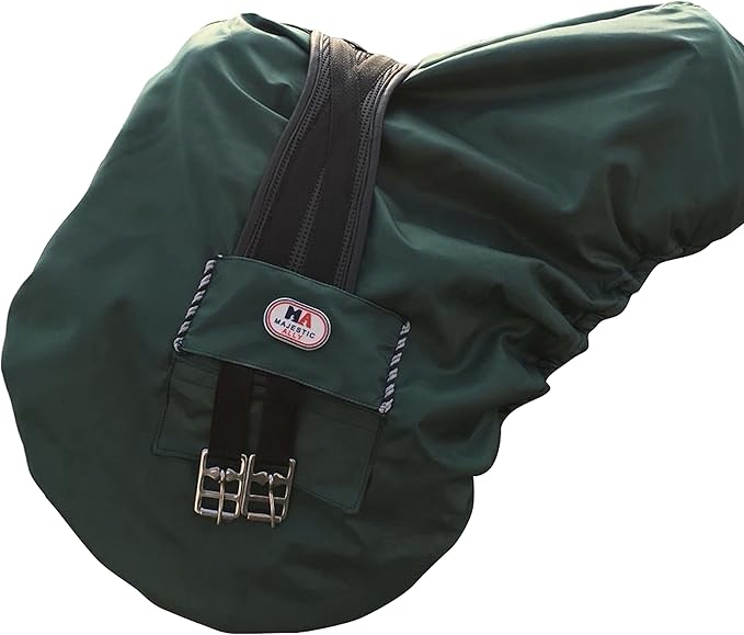 Majestic Ally Nylon Waterproof Fleece Lined Ride On English Saddle Cover-Multiple Color (Hunter Green)