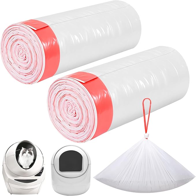 40 Count Thicken Cat Litter Box Liners for Automatic Cat Litter Box and Litter-Robot 4/3, Heavy-Duty Drawstring Kitten Litter Drawer Liners Disposable 25" x 16"