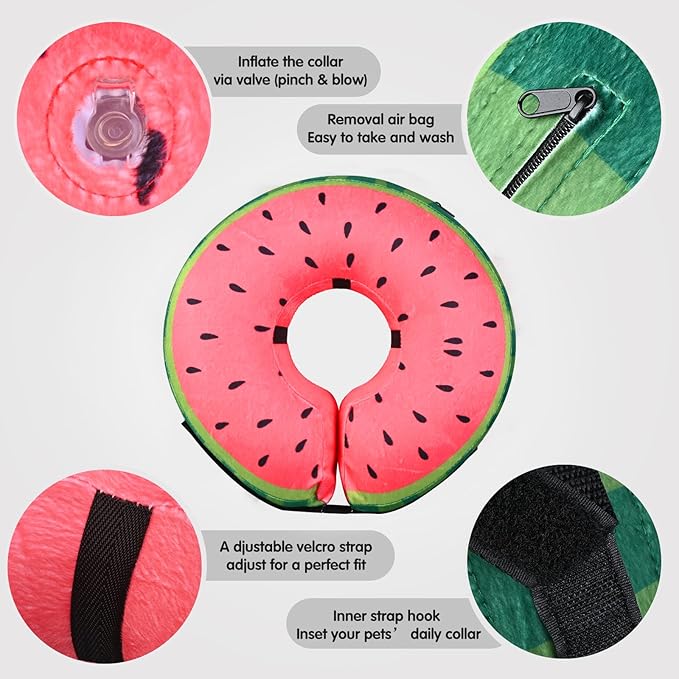 Katoggy Inflatable Dog Cone Collar for Small Medium Large Dogs and Cats - Soft Adjustable Blow up Donut E-Collar for Post-Surgery Recovery