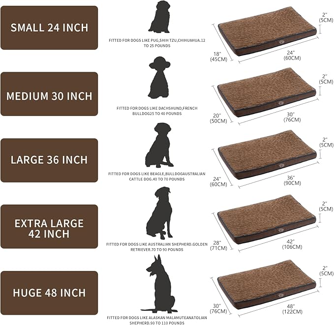 EMPSIGN Dog Bed Mat 23 Inch Reversible Warm & Cool,Washable Dog Crate Bed with Egg Crate Foam Support, Pet Sleeping Mat for Large Medium Small Dogs, Fluffy Kennel Pad(Brown)