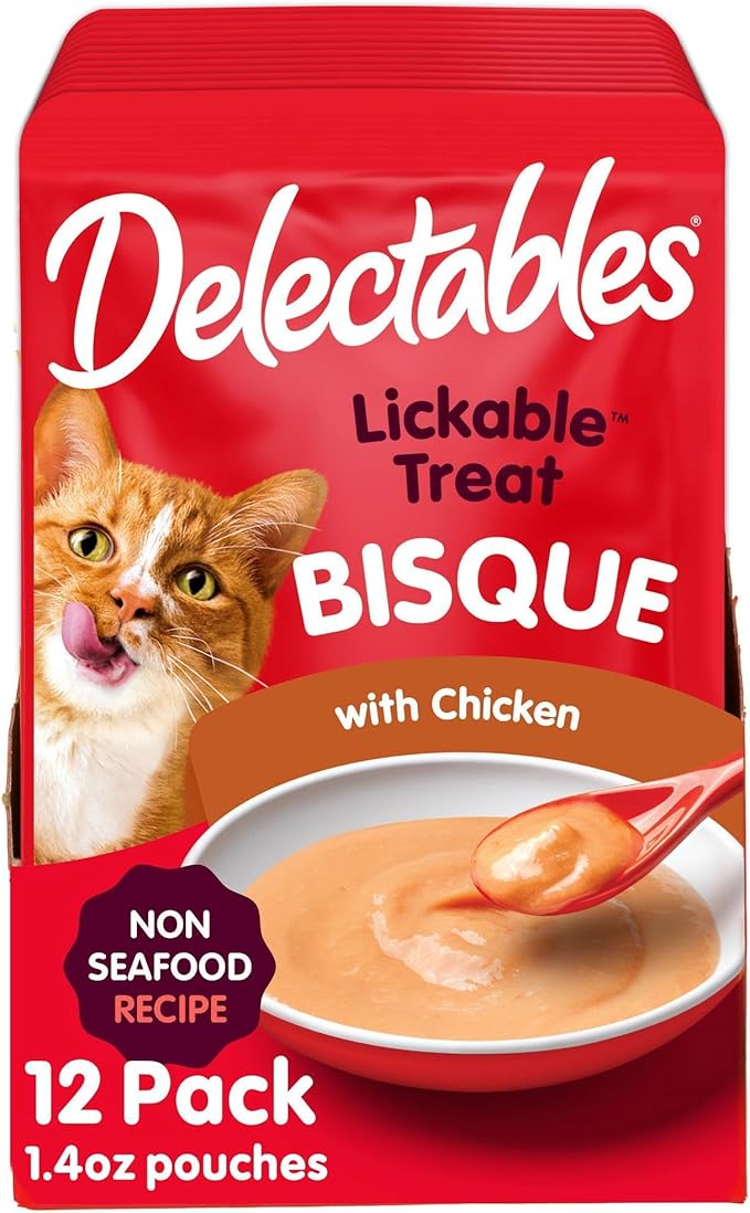 Hartz Delectables Non-Seafood Bisque Lickable We Cat Treats for Adults & Senior Cats, Chicken (Pack of 12)