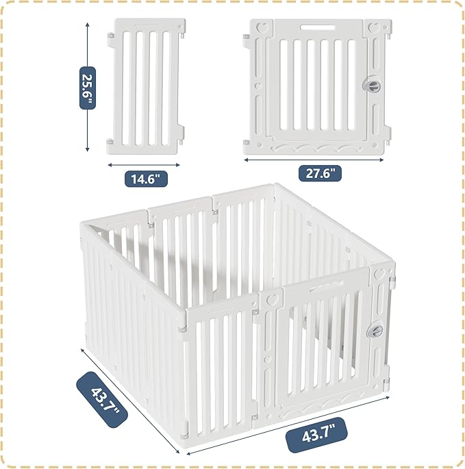 Dog Playpen with Door, DIY Shape Combination Puppy Pen,25.5" H 10-Panel Dog Fence,Non-Slip & Secure Pet Gate, Easy to Assemble