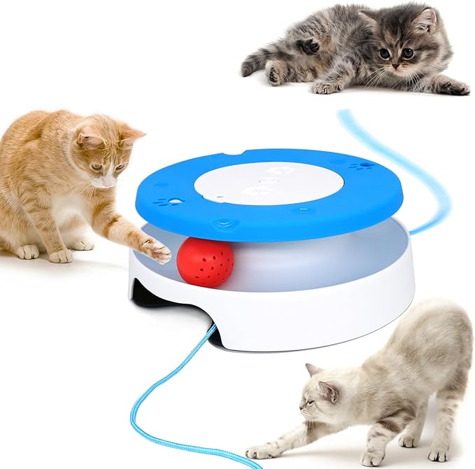 LASOCUHOO 2-in-1 Automatic Cat Toy with Track & Jumping String – Interactive Electric Toy with Rolling Balls & Bell, Battery-Powered (3 AA), Auto Shut-Off for Multi-Cat Play