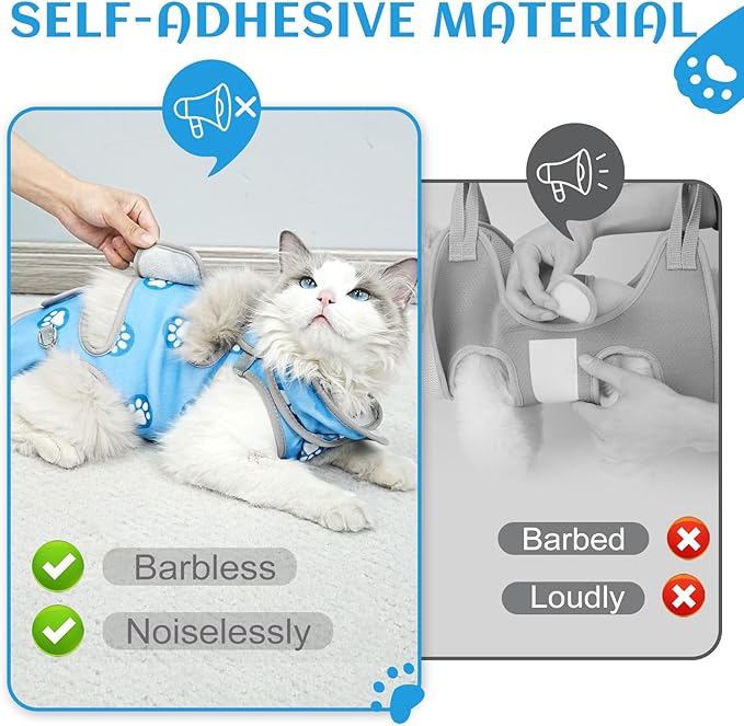 Supet Cat Grooming Hammock, Self-Adhesive Cat Nail Clipper Hammock, Soft Fabric Cat Wrap for Cutting Nails, Quickly Calm Down for Medicine, Teeth Brushing, Ear Cleaning