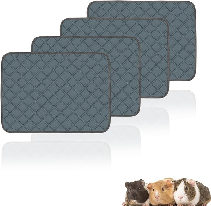 4 Pack Guinea Pig Cage Liners Washable Guinea Pig Bedding Reusable Waterproof Super Absorbent Guinea Pig Pee Pads Anti Slip Mat for Small Animals Rabbit Hamster Rat - 24" x 18"