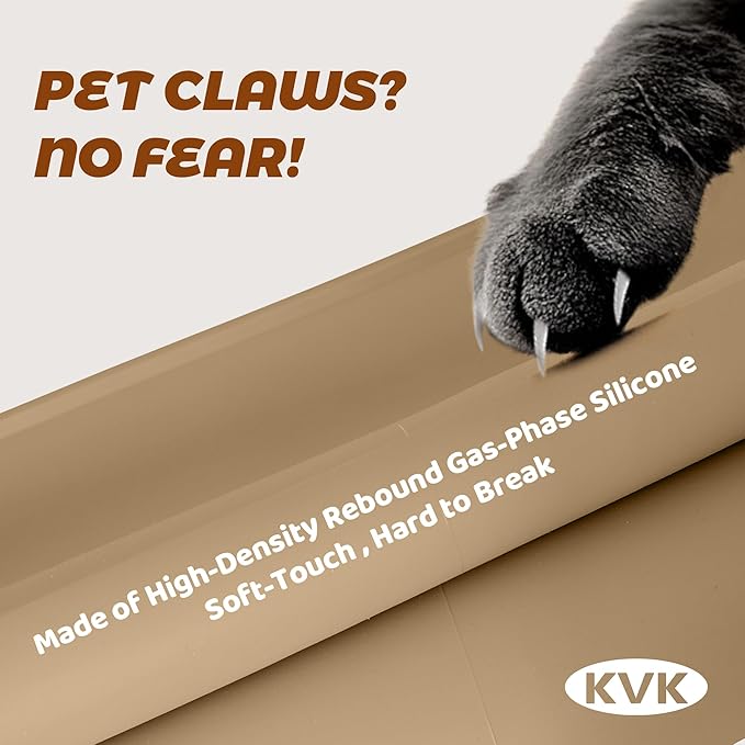 KVK Extra Extra Large Silicone Dog Food Mat 39.4×43.3in and 128oz Silicone Bag Set, Super Size Waterproof Pet Feeding Mat & Container, Non-Slip, Chew-Resistant Floor Protection (Taupe&Orange)
