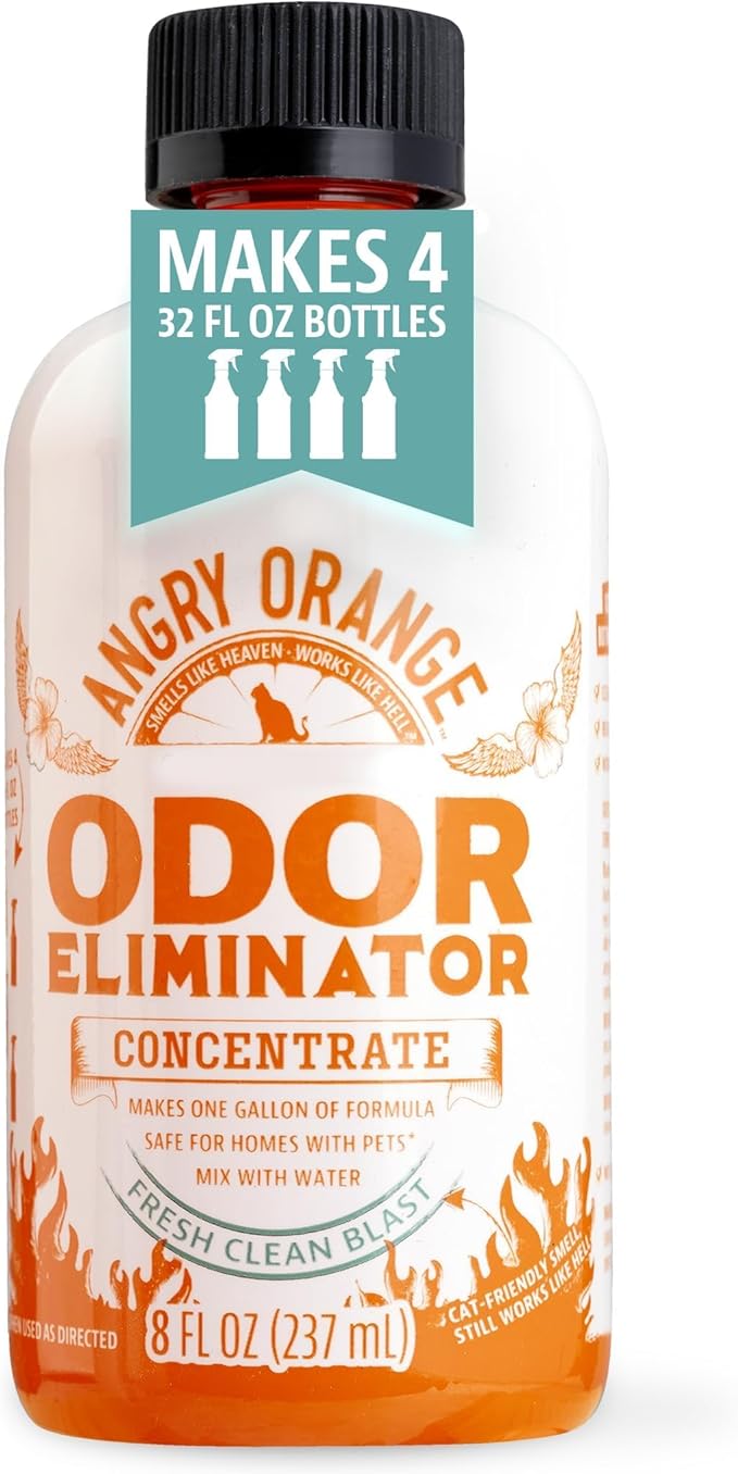 Angry Orange Pet Odor Eliminator Concentrate for Cat Urine and Smells - Fresh Scent - 8 oz (Makes 128 oz of Cleaner)