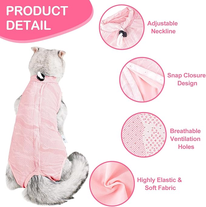 Coppthinktu Cat Recovery Suit Female - Cat Onesie After Surgery, Breathable & Soft Fabric, Adjustable & Easy to Wear, Better Than E-Collar, Easy Litter Box Access, Perfect for Post-Surgery Care