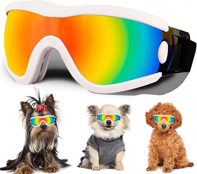 Small Dog Sunglasses with Adjustable Strap UV Protection, Winproof Puppy Sunglasses, Suitable for Dogs Eyes Protection，Soft Dog Goggles
