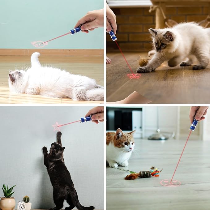 EAWONGEE Rechargeable Cat Toys - Indoor/Outdoor Cats Chase Light Toy for Kitty & Dog with 3 Light Modes, 5 Patterns, Blue