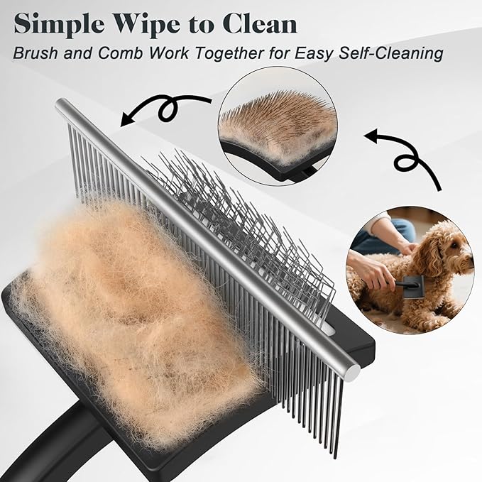 2PCS Slicker Brush for Dogs & Pet Comb,Professional Dog Grooming Brush (Goldendoodles,Poodles,Labradoodles) with Extra Long Pins to Effectively Remove Tangles, Knots and Mats (Black)