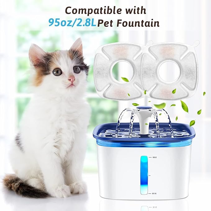 32 Pcs Cat Fountain Replacement Filters 16 Pack Cat Water Fountain Replacement Filters with 16 Pack Pre-Filter Sponges, Pet Fountain Filter Fit for 95oz/2.8L Automatic Pet Fountain Cat Water Fountain