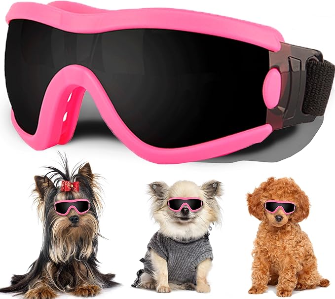 Small Dog Sunglasses with Adjustable Strap UV Protection, Winproof Puppy Sunglasses, Suitable for Dogs Eyes Protection，Soft Dog Goggles