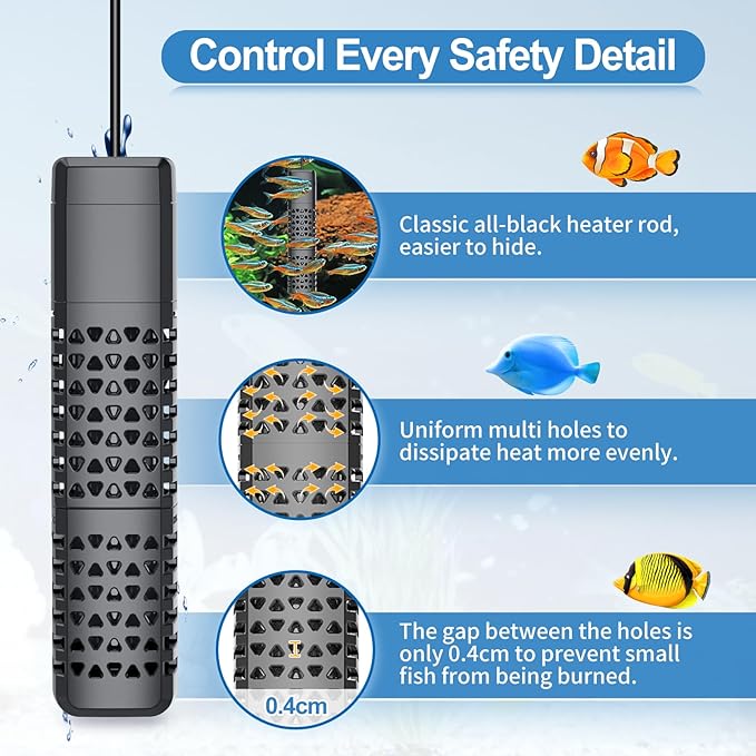HiTauing Aquarium Heater, Upgraded 100W Fish Tank Heater with Intelligent Leaving Water Automatically Stop Heating and Advanced Temperature Control System, Suitable for Saltwater and Freshwater